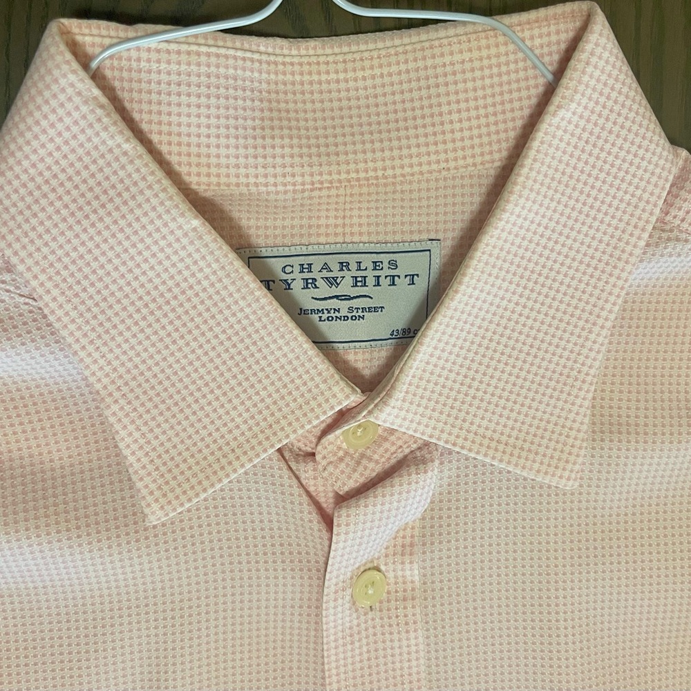 Charles Tyrwhitt 17/35 Light Pink French Cuff Checkered Shirt - Picture 3 of 4